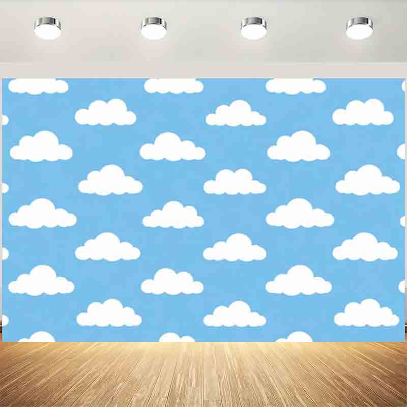 Photography Lighting Backdrop - ฉากหลังถ่ายภาพลายการ์ตูนท้องฟ้าสีฟ้าขาวเรียบง่าย พื้นหลังเมฆสีฟ้าอ่อนสำหรับถ่ายภาพทารกแรกเกิด เด็ก และภาพถ่ายวันเกิด