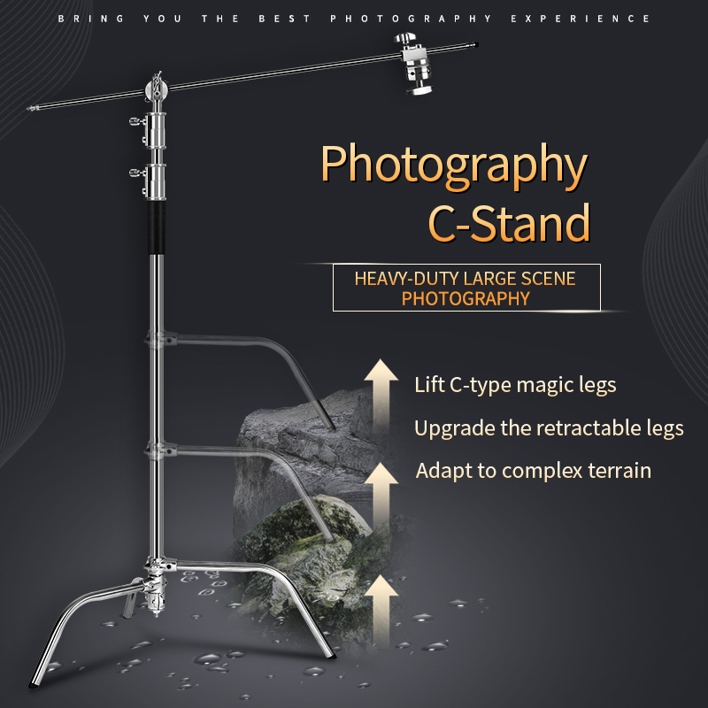 Boom Arm Stand - ขาตั้งถ่ายภาพ C-Stand สแตนเลสพร้อมแขนจับและหัวจับอัพเกรดความสูงสูงสุด 260 ซม. พร้อมขา
