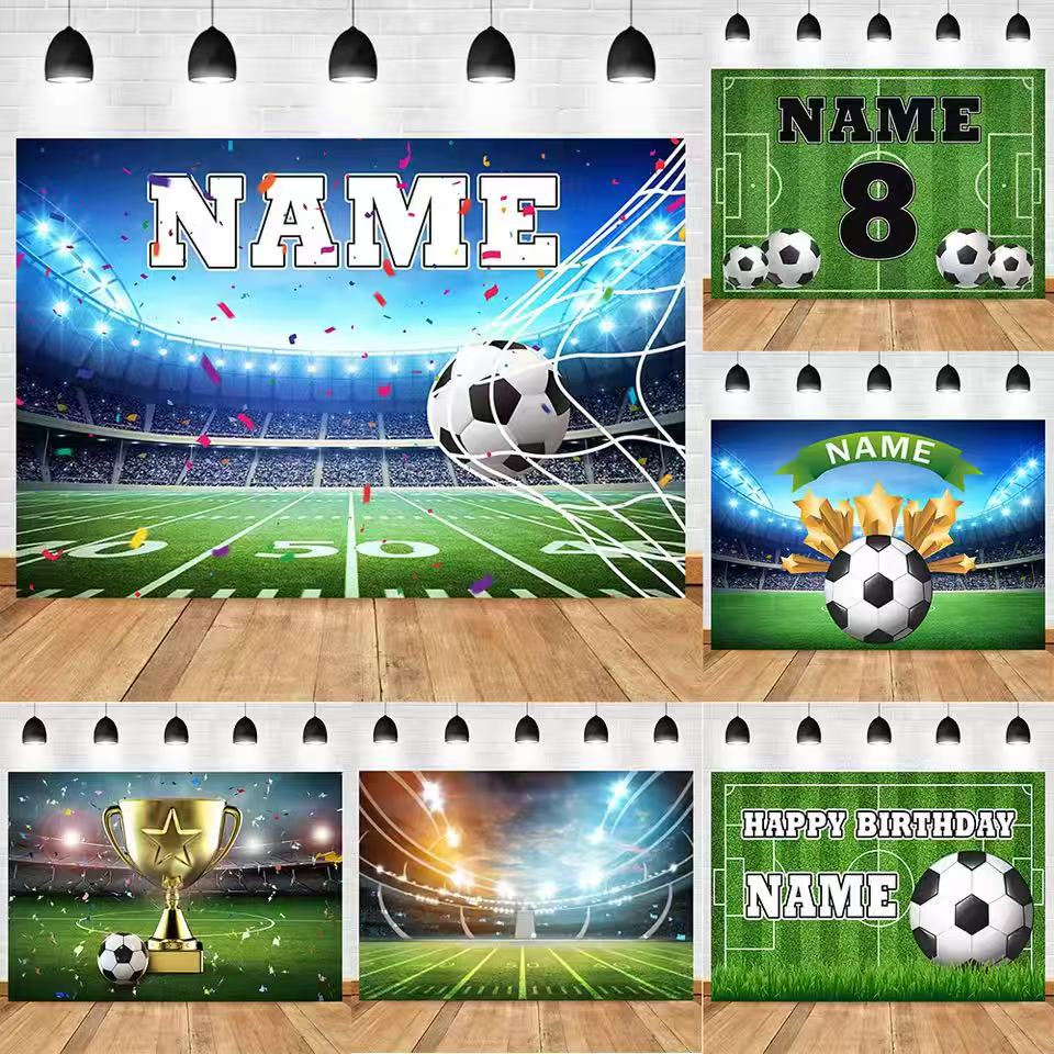 Photography Lighting Backdrop - ฟุตบอลฉากหลังปรับแต่งชื่อ Boy วันเกิดสนามฟุตบอลกีฬาโปสเตอร์ Baby Shower BANNER