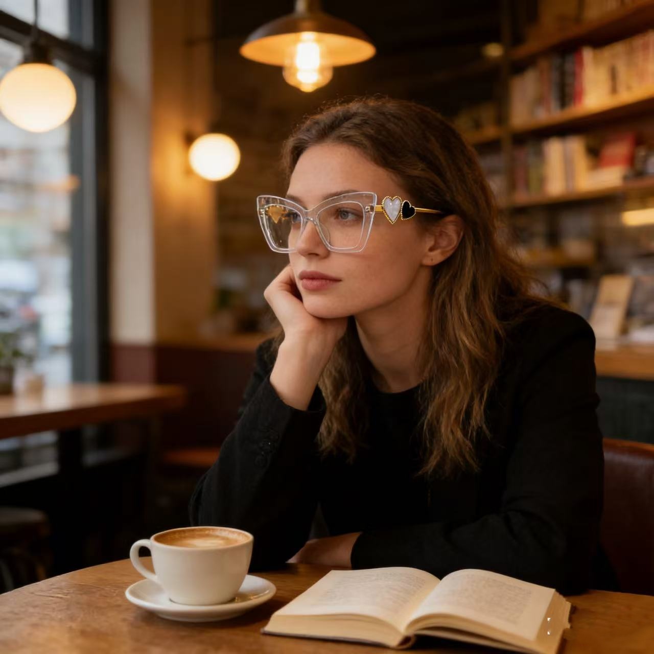 Lighting Glass Photography - แว่นตาแฟชั่นสำหรับผู้หญิง รักการถ่ายภาพแนวสตรีทระดับไฮเอนด์ แว่นตาทรงแคทอาย กระจกแบน ป้องกันแสงสีฟ้า